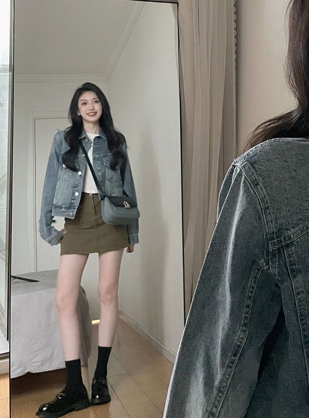 American Hip-hop High Street Retro Denim Short Jacket For Women, Spring And Autumn, Stylish, Age-reducing, Casual,_mkmklike.com