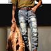 Men's Distressed Washed Jeans High Street Trendy Retro Casual Slim Straight Leg Pants With Pockets_mkmklike.com