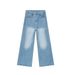 Women's Light Blue Wide-Leg Jeans – Minimalist Style, High-Waisted Floor-Length (S-XL, Washed Denim)_mkmklike.com