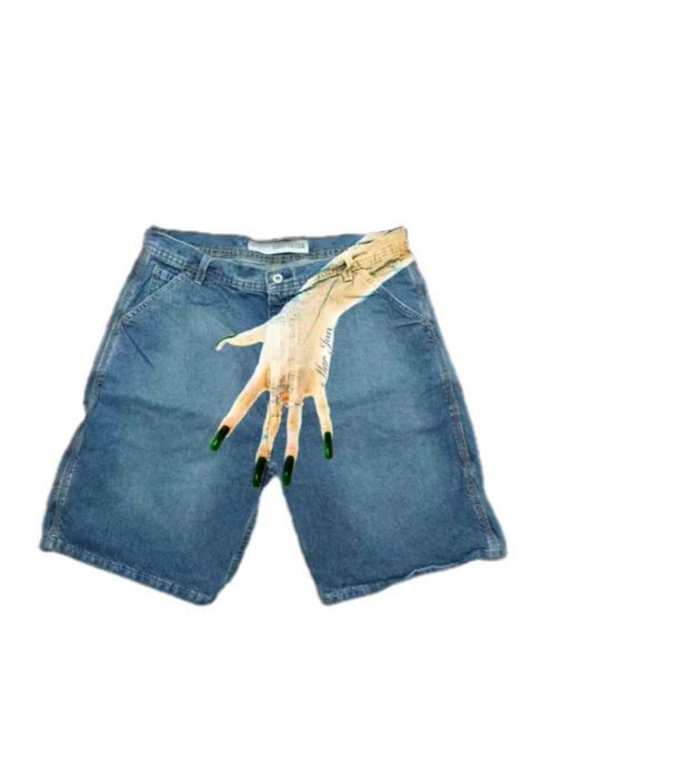 Men's Clothing Fashion Hip Hop Funny Pattern Printed High Street Wide Leg Denim Shorts_mkmklike.com