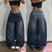 American New Fashion Geometric Pattern Embroidered Baggy Jeans Women Y2K Harajuku Vintage Hip-hop Popular Casual Wide-leg Pants_mkmklike.com