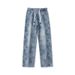 Men's Fashion Elastic Waist Casual Jeans Loose Fit Straight Leg Drawstring Wide Leg Pants Trendy Clothing_mkmklike.com