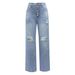 Women's Clothing Straight Button Stitching Ripped Jeans For Women_mkmklike.com