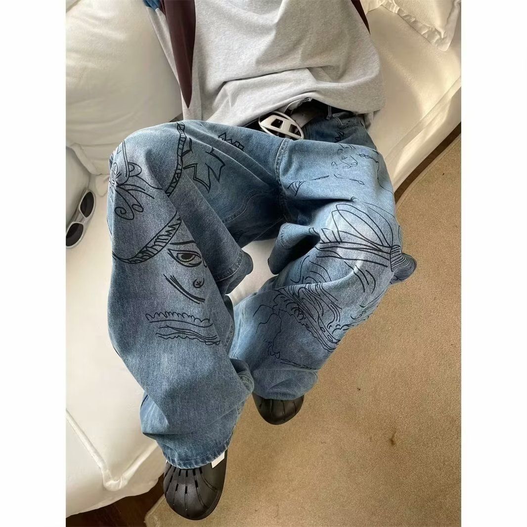 Men's Clothing Streetwear Graffiti Baggy Jeans – Oversized Vintage Denim (S-XXXL, 79% Cotton)_mkmklike.com