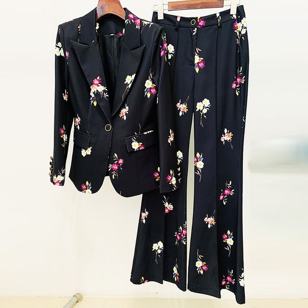 Women's clothing celebrities fashionable and elegant printed suit flared trousers set two-piece set_mkmklike.com