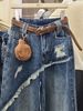 Women's Two-piece Jeans, New Early Autumn Style, Frayed Hem Design, Loose-fitting, Slimming, Wide-leg, Floor-length_mkmklike.com