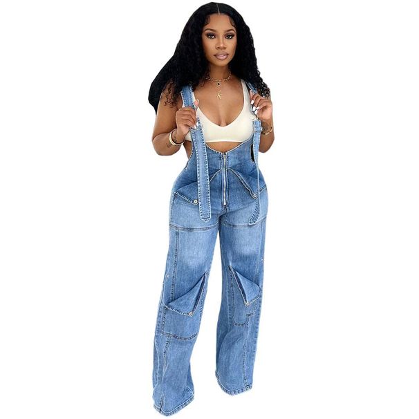 Women's Clothing Women's Summer Street Casual Zipper Washed Jumpsuit_mkmklike.com