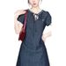 ELLE ELLE French Style High-End Denim With Textured Waist Slimming Lace-Up 2025 Summer Versatile Elegant Dress_mkmklike.com