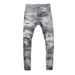 Men's Clothing Street Fashion Jeans Men's Light Gray Washed Hole Patch Paint Trendy Brand Elastic Tight Skinny Pants Men_mkmklike.com