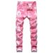 Men's Colorful Floral Print Stretch Denim Casual Wide Leg Pants mid Waist Black Blue Non-Stretch Cotton Long Jeans_mkmklike.com