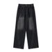 Washed And Distressed Loose Jeans For Men Street Fashion Design Split Stitching Casual Straight Wide-Leg Pants_mkmklike.com