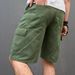 Men's Army Green Denim Shorts Mid-Length Straight Leg Multi-Pocket Summer Trousers_mkmklike.com