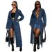 "Stylish Long Sleeve Denim Duster Coat With Pockets - Oversized Open Front Jacket For Women, Streetwear Fashion, S/M/L/XL/2XL"_mkmklike.com