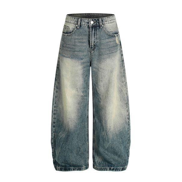 Vintage Distressed Denim Scimitar Men Loose Long Punk Street Fashion Washed Ripped Oversized Wide-Leg Pants_mkmklike.com