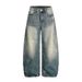 Vintage Distressed Denim Scimitar Men Loose Long Punk Street Fashion Washed Ripped Oversized Wide-Leg Pants_mkmklike.com