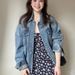 Gentle American Retro Blue Washed Denim Jacket For Women, New Spring Fashion, Floral Suspender Dress Two-piece Set_mkmklike.com