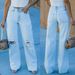 Women's Light Wash Distressed Denim Jeans - High Waisted Casual Ripped Jeans, Comfortable & Trendy For Everyday Wear_mkmklike.com