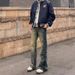 Men's Retro Distressed Washed Denim Jeans Loose Fit Casual Versatile Straight Leg High Street Style Wide Leg 2026 American_mkmklike.com