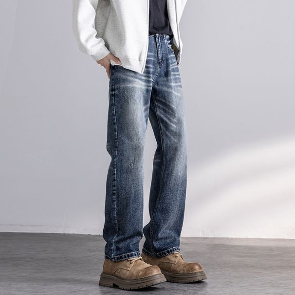 Autumn New Jeans Men's Fit Straight Tube Loose Trendy Brand American Retro Double Craft Washed Middle Waist Youth Large Size K11 Denim Ten Miles_mkmklike.com