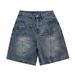 Unisex Summer Denim Shorts 2026 Retro American Patchwork Design Loose Fit Five Point mid Waist Blue with Pockets Machine Washable_mkmklike.com