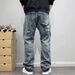 Unisex Distressed Patchwork Denim Jeans Relaxed Straight Leg Vintage Washed High Street Fashion_mkmklike.com