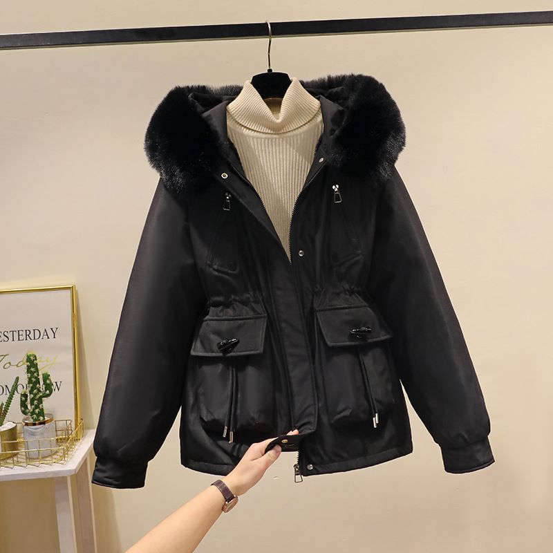 Women's Clothing Horn button parka women's autumn and winter new slim down cotton jacket fashionable plus velvet thick fur coat_mkmklike.com