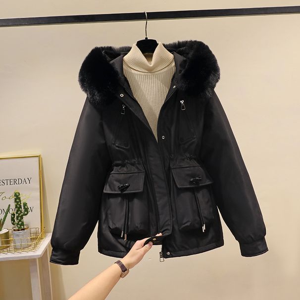 Women's Clothing Horn button parka women's autumn and winter new slim down cotton jacket fashionable plus velvet thick fur coat_mkmklike.com
