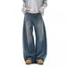 American Style Splicing Curved Knife Jeans For Men, Loose Leg, Bulky And Handsome, Oversized Deconstruction Of Wide Leg_mkmklike.com