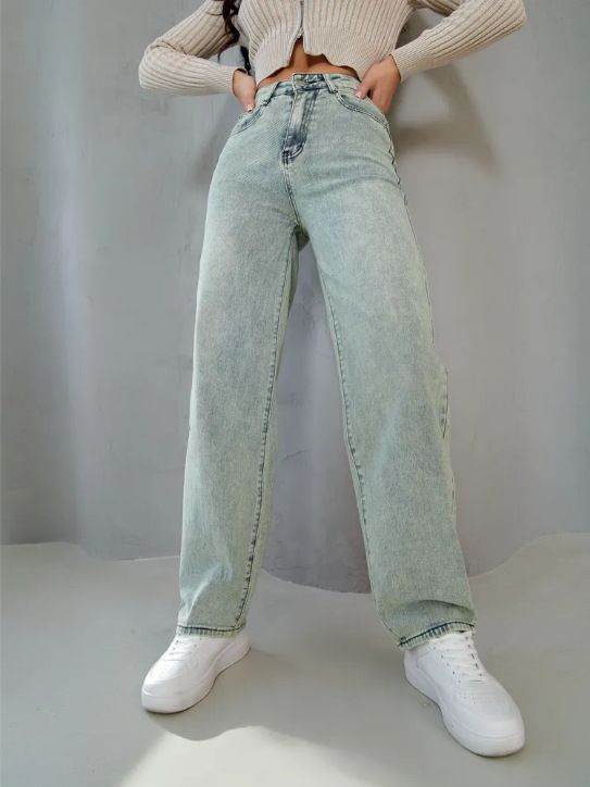 Women's High Waist Wide Leg Jeans – Vintage Blue Flared Denim Pants For Casual & Boho Style (Sizes 25-32)_mkmklike.com