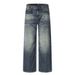 Color-Block Washed Denim Punk Distressed Loose Wide-Leg Straight Long Pants Men's High Street Fashion_mkmklike.com