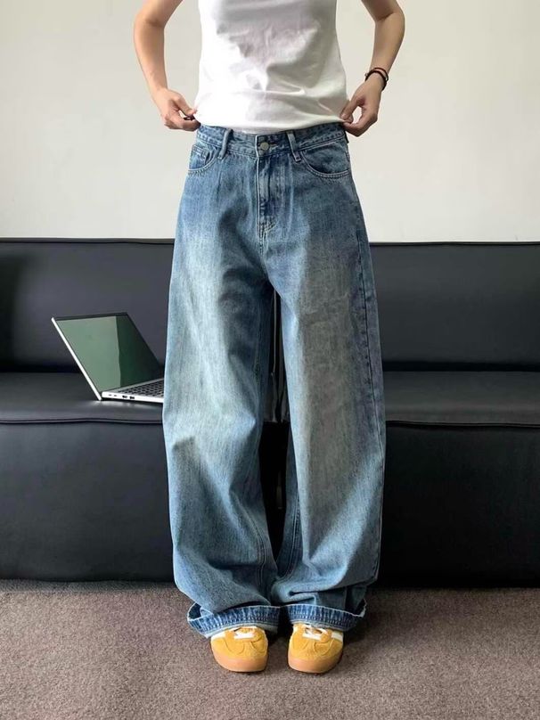 Cleanfit Vintage Washed Jeans – Oversized Straight-Leg Denim Pants For Men (S-XXXL, Classic Blue & Dark Wash)_mkmklike.com