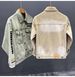 "Mens Distressed Denim Jacket Vintage Mud-Dye Finish With Sanskrit Print Slim Fit Workwear Coat For Streetwear Fall Fashion (Brown/Green "_mkmklike.com