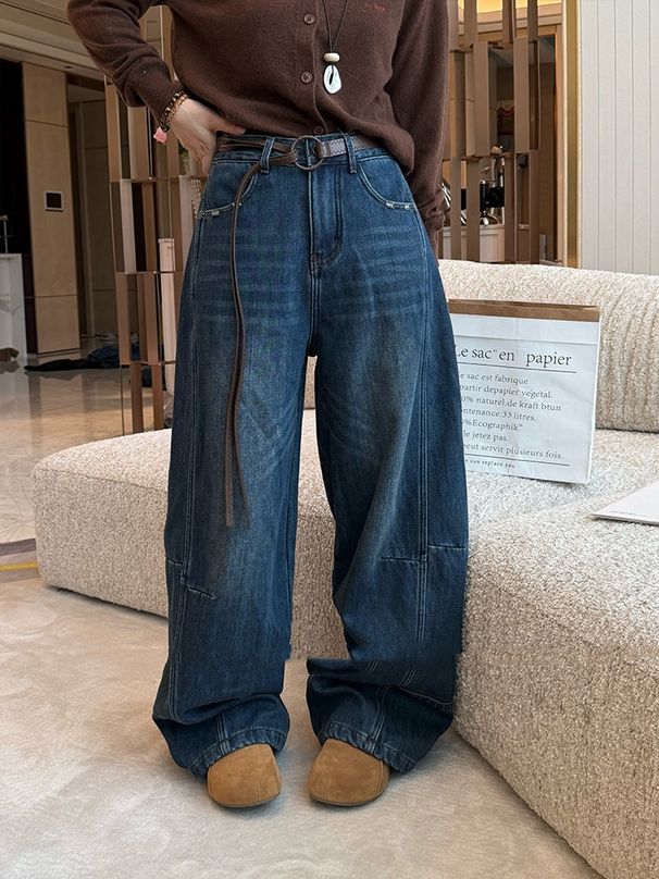 Clair European Style Curved Knife Fleece-Lined Jeans For Women Winter 2025 New High-Waisted Slimming Belted Sports Casual_mkmklike.com