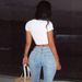 "Women's Stretch Denim Jeans – Comfortable High-Waisted Blue Jeans For Casual & Office Wear, Slim Fit With Elastic Waistband"_mkmklike.com