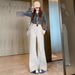 Shisanxing 2026 Spring New Khaki Old Money Style Women's High-Waisted Flared Jeans, Not Tight-Fitting Bell-Bottom Pants_mkmklike.com