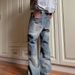 American High Washed Distressed Patchwork Deconstruction Jeans For Men, Loose Slightly Flared, Handsome And Explosive_mkmklike.com