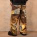 Men's Clothing Men's High Street Style 3D Digital Print Straight Leg Jeans Distressed Patchwork Wide Leg Loose Fit Mud Dyed Pants_mkmklike.com