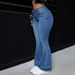 Women's Clothing Plus Size Slimming Denim Flared Pants High Elasticity Spring Autumn Solid Color Fashion_mkmklike.com