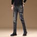 Streetwear Spray-Print Slim Fit Jeans For Men – Distressed Ink Wash Denim Pants With American Casual Style (Black-Grey, Sizes 28-36)_mkmklike.com