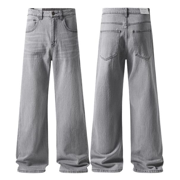 Minimalist Washed Grey Flared Jeans – Relaxed Wide-Leg Trousers For Men (97.8% Cotton Vintage Denim With Subtle Bell-Bottom)_mkmklike.com