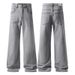 Minimalist Washed Grey Flared Jeans – Relaxed Wide-Leg Trousers For Men (97.8% Cotton Vintage Denim With Subtle Bell-Bottom)_mkmklike.com