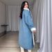 Autumn And Winter Warm Cross Border Foreign Trade Women's Lambswool Splicing Windbreaker Loose Casual Long Denim Jacket Women_mkmklike.com