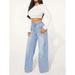 Women's High-Waisted Wide-Leg Jeans - Drawstring Waist Comfortable Denim Pants (S-XXL, Light Blue, Relaxed Fit & Stretch Fabric)_mkmklike.com
