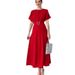 Women's Clothing new solid color fashion chest pleated belt dress long skirt_mkmklike.com
