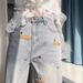 Stylish Light-colored Embroidered Loose Straight-leg Jeans For Women, New Spring Model, High-waisted, Slimming, Drapey,_mkmklike.com