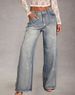 Women's Clothing Straight Leg Jeans Elegant Stylish Casual Straight Leg Stretch Denim Jeans - Elegant Mid-Rise Casual Pants With Rhinestone Details_mkmklike.com