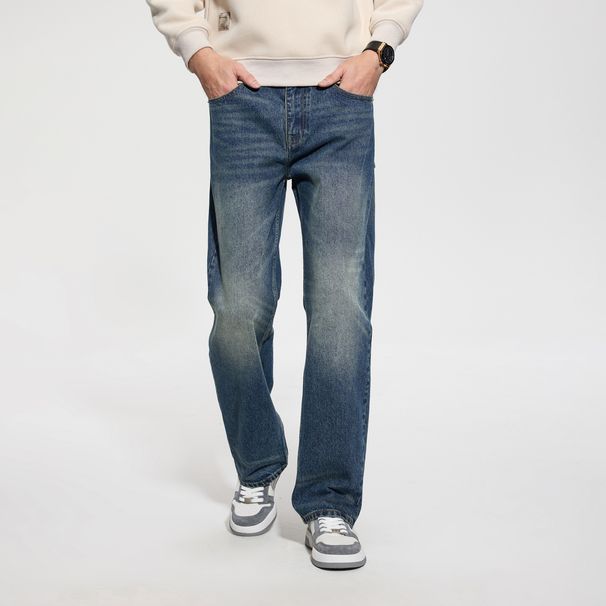 Men's Washed Distressed Jeans Loose Fit Straight Leg Casual Commuter Pants Mid Waist Wide Leg Trendy_mkmklike.com