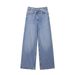 European And American Cross-border Clothing Wholesale: Women's Double-breasted High-waisted Wide-leg Jeans_mkmklike.com