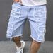 Men's Denim Shorts Mid-Length Ripped Distressed Straight Leg Frayed Edges Summer Regular Fit Multi Process Pants_mkmklike.com