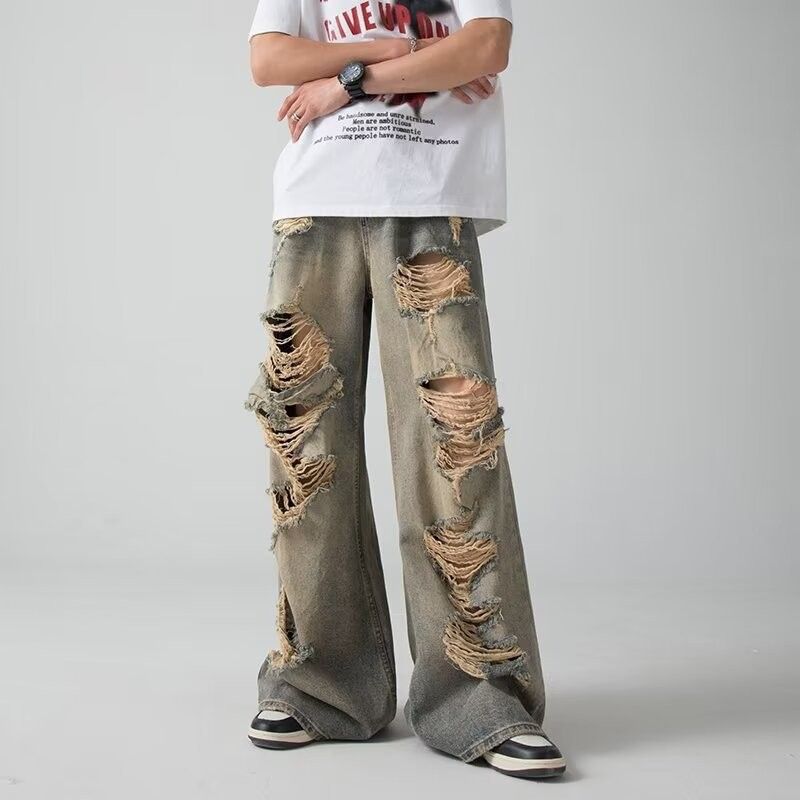 Vintage Distressed Ripped Jeans For Men & Women – Slimming Straight Leg, Retro High Street Style, Unisex Comfort Fit_mkmklike.com